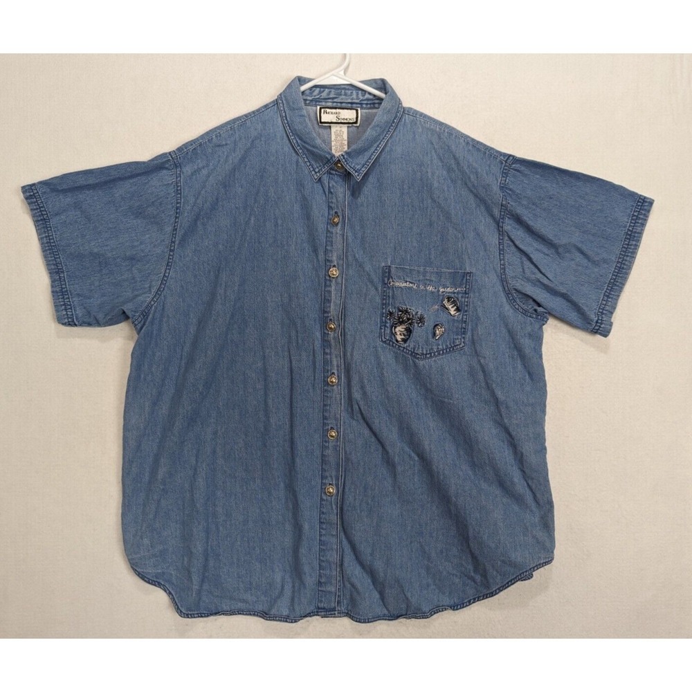 Richard Simmons Womens Denim Shirt Embroidered Size 22W Cotton Blue